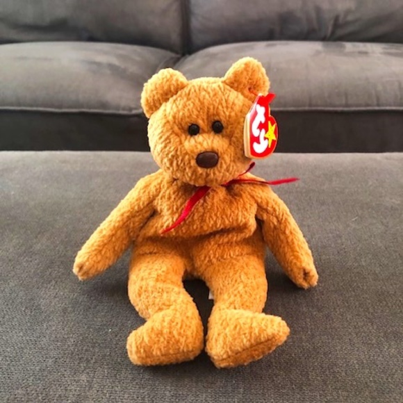 Vintage/Retired TY Curly Beanie Baby Brown Bear with tag - Picture 1 of 8